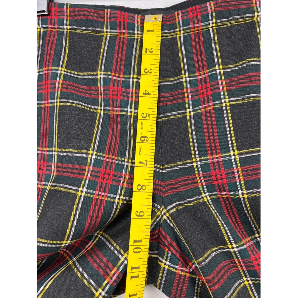 J.Crew Tartan Plaid Wool Blend Slim Trousers Womens 6 Green Red Side Zip Holiday - Picture 4 of 12